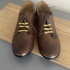 Qupid Brown Oxfords with Gold Accents